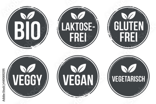 Six Distinctive Dietary Labels Bio Vegan Veggie Lactose Free Gluten Free and Vegetarian