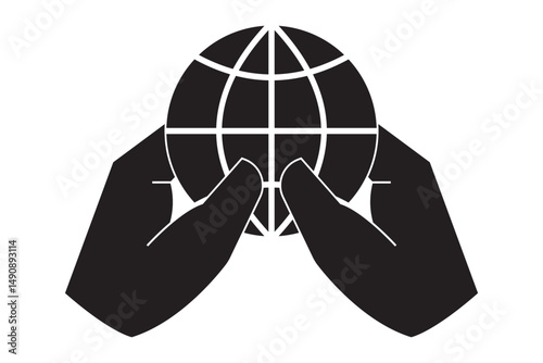 Two hands holding globe line icon for web, mobile and infographics. Hand holding globe icon  eps 10