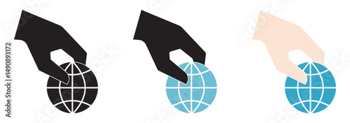 Hand holding globe icon. Two hands holding globe line icon for web, mobile and infographics. Vector dark grey icon isolated on light grey background eps 10