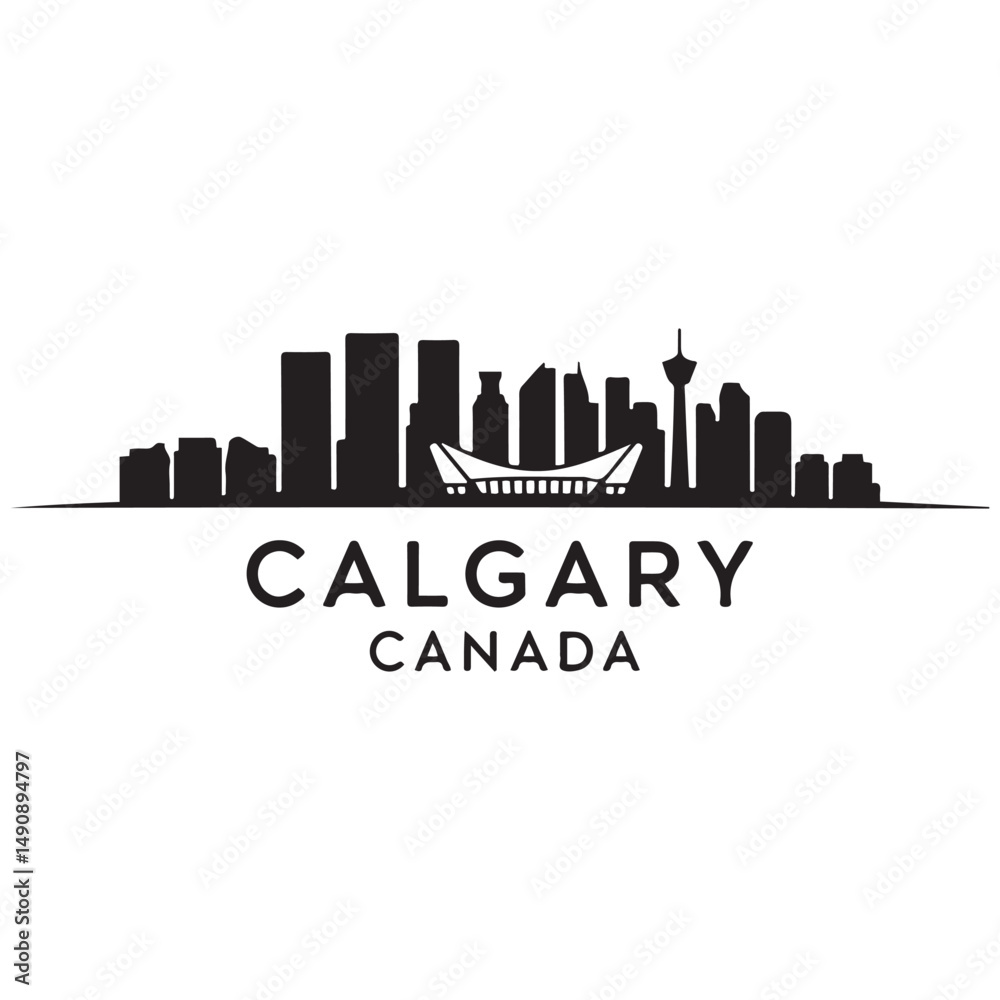 Fototapeta premium Calgary skyline horizontal banner. Black Calgary, Canada. Vector template for your design. Vector black silhouette. with white background