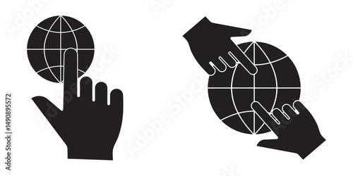 Two hands holding globe line icon for web, mobile and infographics. Hand holding globe icon  eps 10