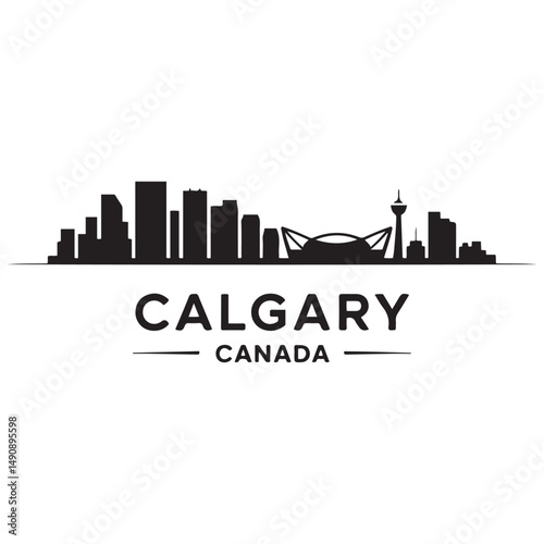 Calgary skyline horizontal banner. Black Calgary, Canada. Vector template for your design. Vector black silhouette. with white background