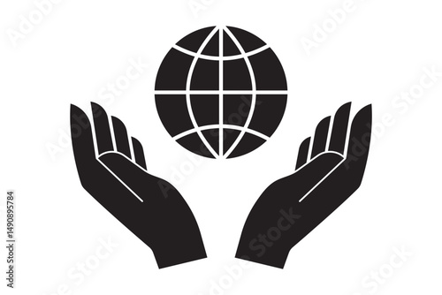 Two hands holding globe line icon for web, mobile and infographics. Hand holding globe icon  eps 10