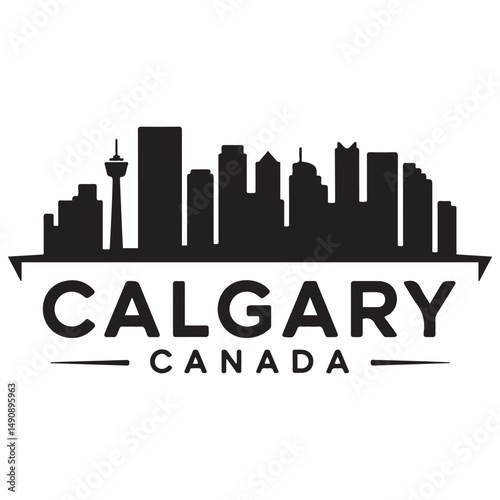 Calgary skyline horizontal banner. Black Calgary, Canada. Vector template for your design. Vector black silhouette. with white background