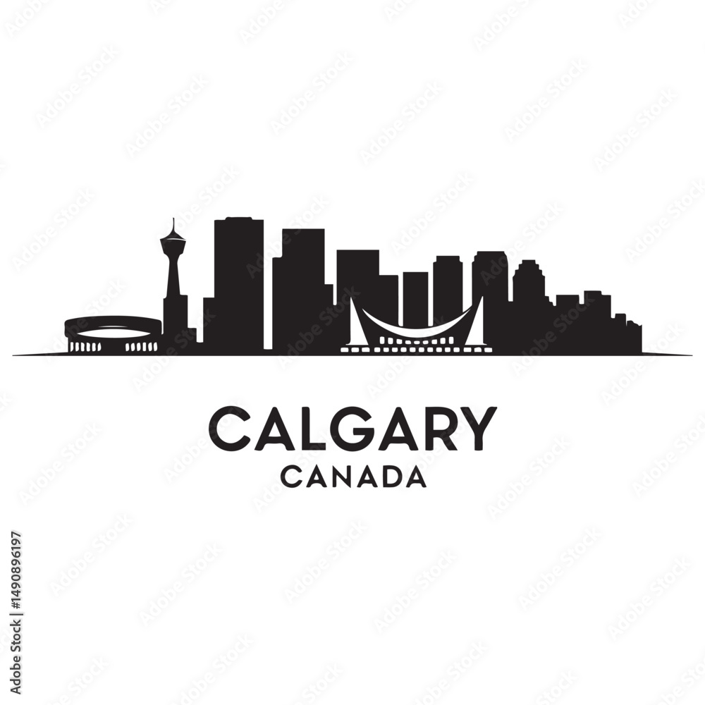 Obraz premium Calgary skyline horizontal banner. Black Calgary, Canada. Vector template for your design. Vector black silhouette. with white background