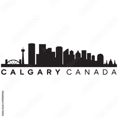 Calgary skyline horizontal banner. Black Calgary, Canada. Vector template for your design. Vector black silhouette. with white background