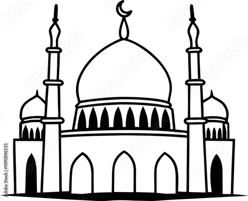 line art of Islamic mosque icon. symbolizing Islam and faith. Simple line drawing of a mosque.