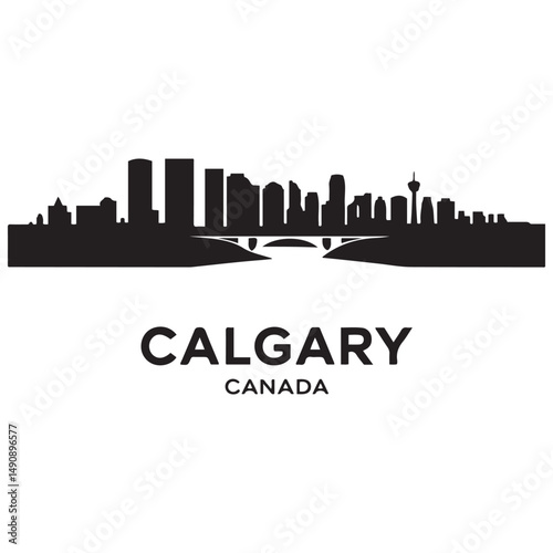 Calgary skyline horizontal banner. Black Calgary, Canada. Vector template for your design. Vector black silhouette. with white background