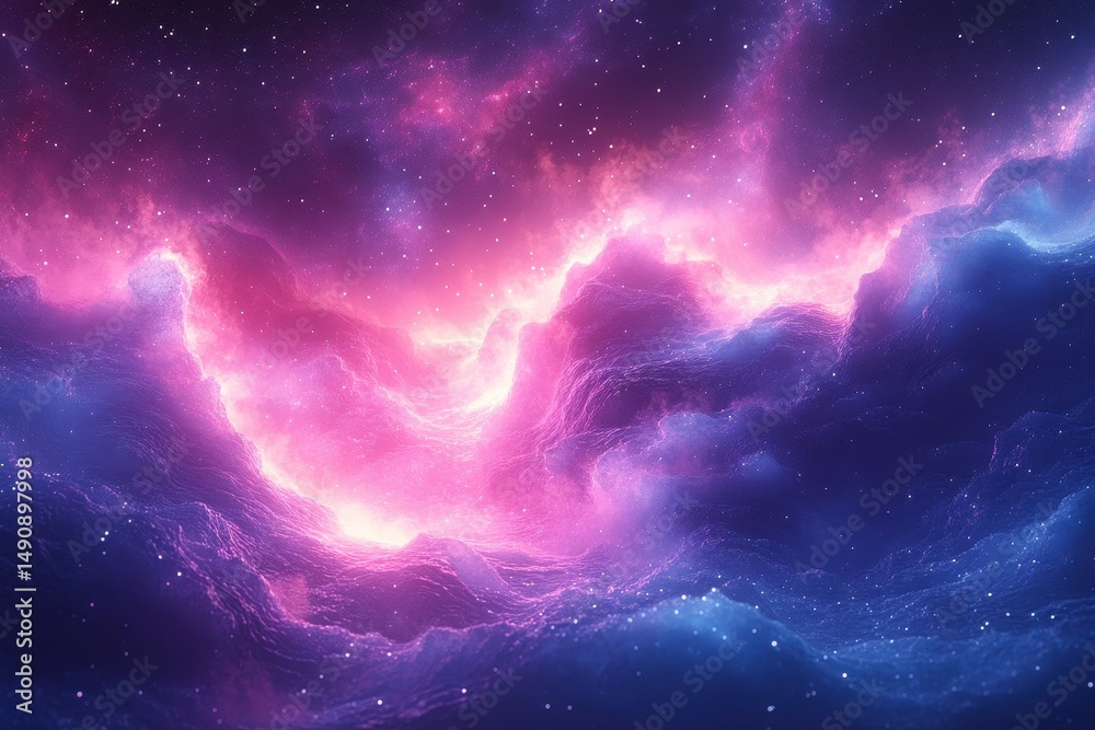 Obraz premium Vibrant cosmic clouds illuminated by shades of pink and purple in a starry night sky