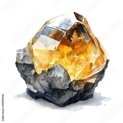 Meteorite Encased In Crystal Glass, watercolor illustration vector, high quality, isolated on a white background.
