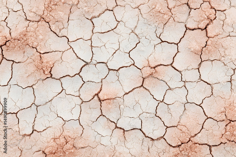 Fototapeta premium Dried Earth: The image reveals the raw beauty of a cracked, parched earth texture, showcasing intricate patterns born of drought, evoking a sense of dryness and the harshness of the environment.