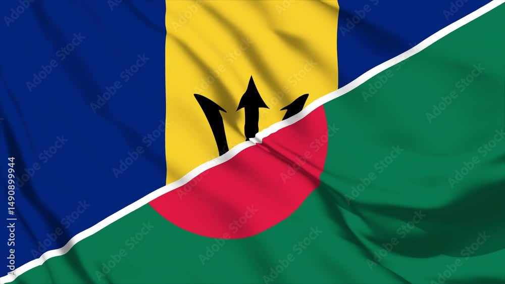 waving merged flags animation of bangladesh and barbados