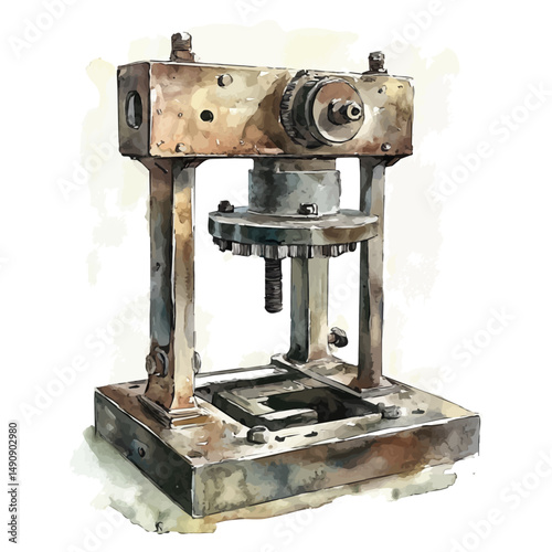 Metal Press With Stamped Parts, watercolor painting vector, high quality, isolated on a white background.