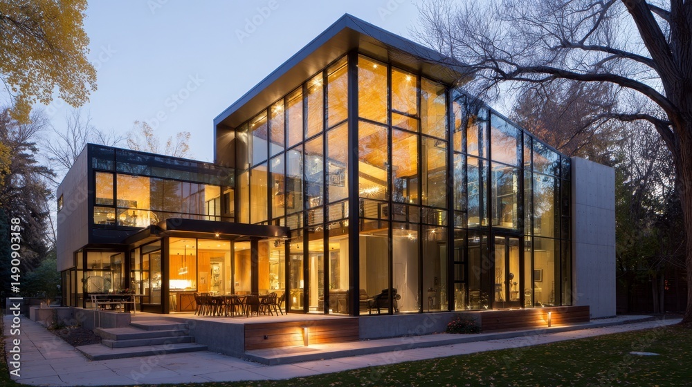 Obraz premium Modern home exterior at dusk