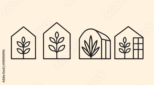 Minimalist Greenhouse & Plant Silhouettes Vector EPS Illustrations