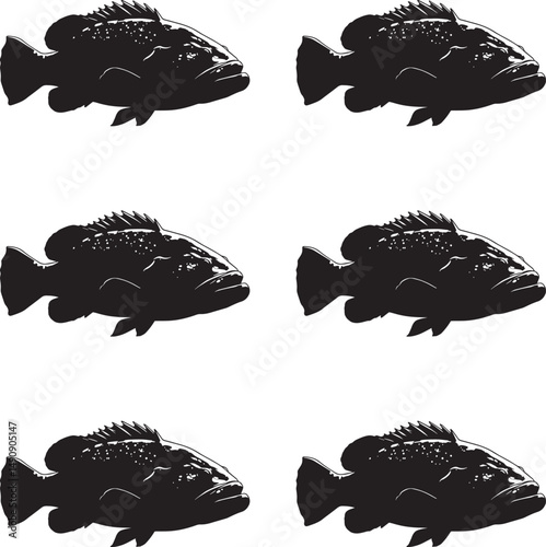 Premium vector. set of Goliath Grouper fish silhouettes illustration on white background. 
