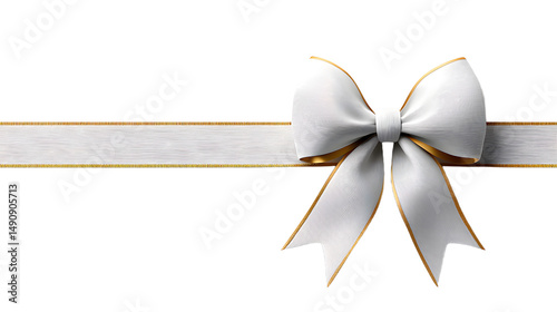 Elegant White Bow with a Touch of Golden Trim Perfect for Gift Wrapping and Celebrations
