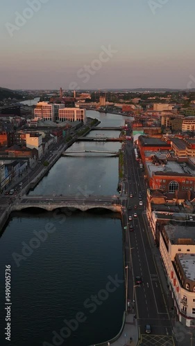 Captivating evening aerial views of Cork over River Lee