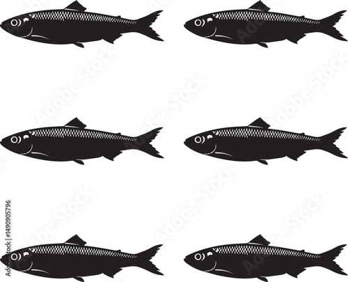 Silhouette herring fish geometric vector illustration on white background. 