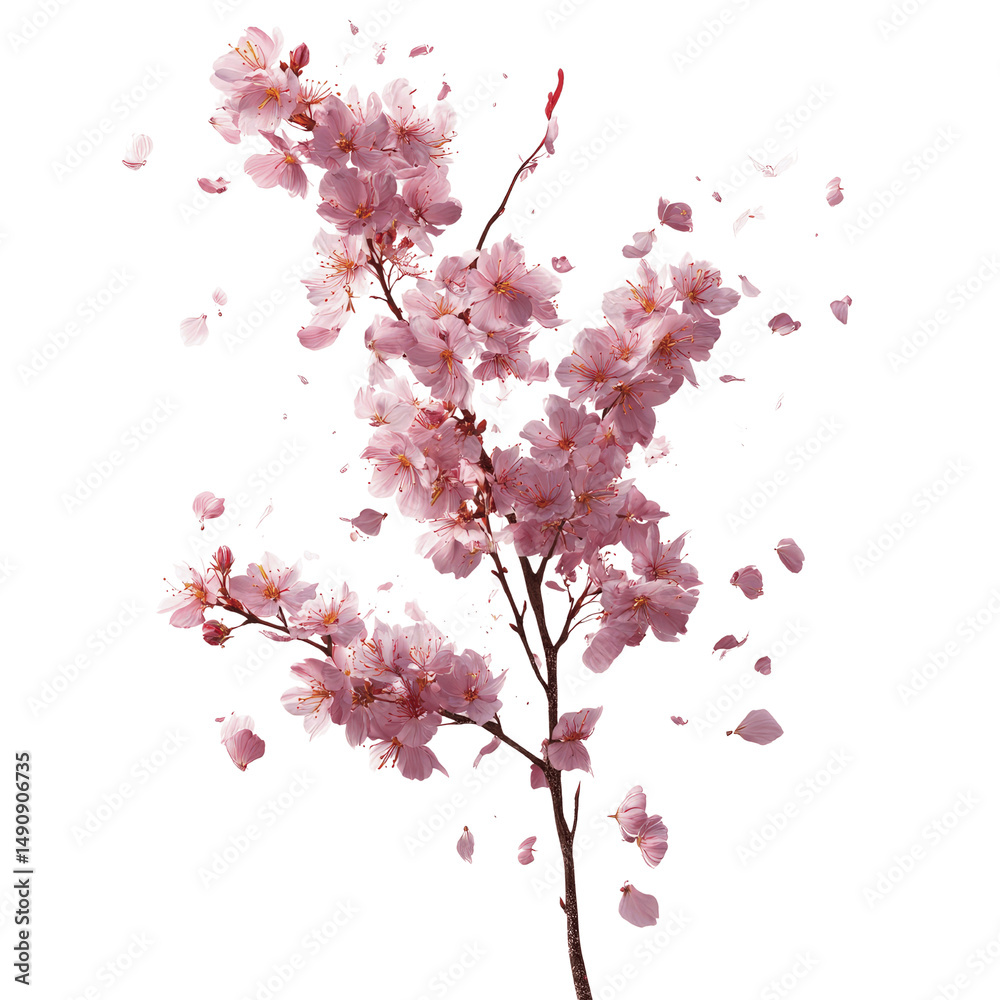 Naklejka premium Delicate Pink Cherry Blossoms Falling Petals
