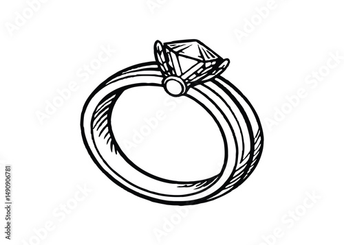 Silhouette of solitaire ring isolated on a white background