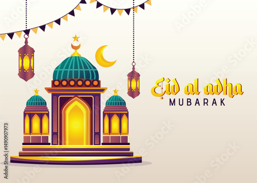 Beautiful Eid al adha Eid Mubarak Greetings Vector Illustration Background
great for cards, banners, posters