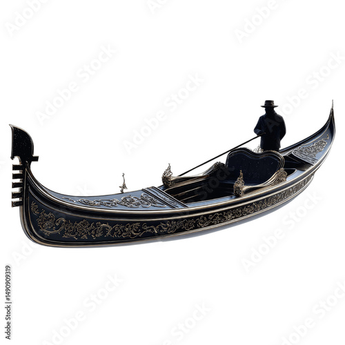 Elegant Black and Gold Gondola on White Background