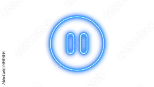 Glowing Neon Pause Button Symbol, Neon circle pause icon glow with transparent background