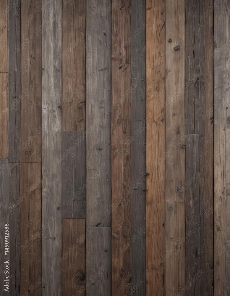 Fototapeta premium Weathered reclaimed wood planks, vertical orientation Varying shades of brown and gray , reclaimed wood texture, wood planks, brown wood