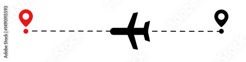 Airplane Route Dotted Line. Vector illustration of air plane flight route with the point of location line.
