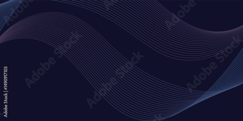 Dark abstract background featuring glowing, flowing wave lines in blue red color gradient. Futuristic design with shiny, smooth motion, perfect for technology-inspired visuals. Vector illustration.