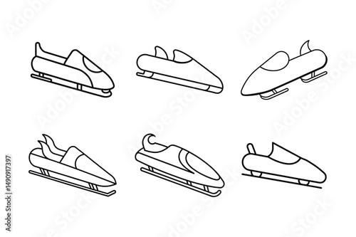 A set of bobsled line art vector illustration