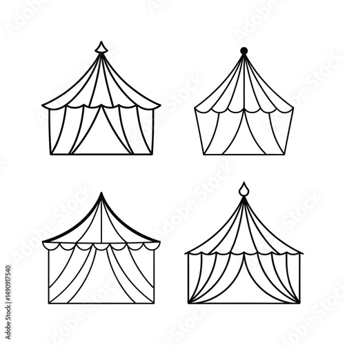 A set of circus tent line art vector illustration