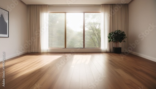 minimalist room with wooden floor and window