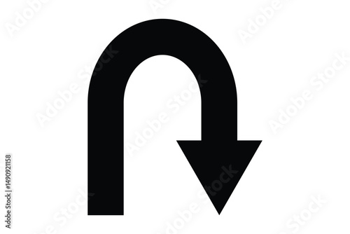 U-turn ahead traffic sign road. U-Turn road sign. U Turn Arrow. Print u turn arrow icon linear graphics set vector. u turn shape pointer flat design pictogram vector elements. 
