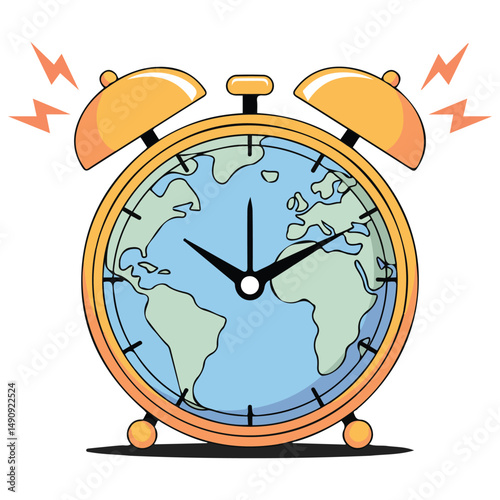 Alarm clock global startup isolated vector illustration
