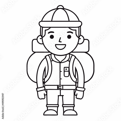 a cartoon illustration of a young male tourist or traveler, ready for an adventure. 