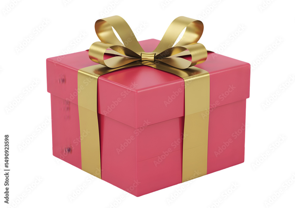 Obraz premium Pink Gift Box with Gold Ribbon and Bow