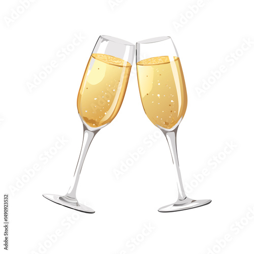 Champagne Toast Celebration, Two champagne flutes with sparkling wine isolated on transparent background