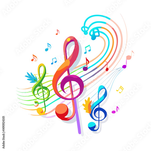 Colorful Musical Signs Swirling Melodies