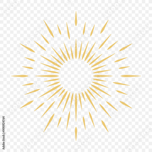 Icons with sun rays on a transparent background. A sunbeam with lines. Retro logo in the form of a circle with radial rays. The sun is shaped like a star. Vector Eps 10.