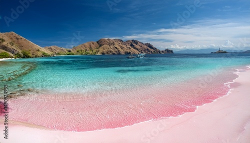 pink beach shore meeting turquoise water in komodo national park