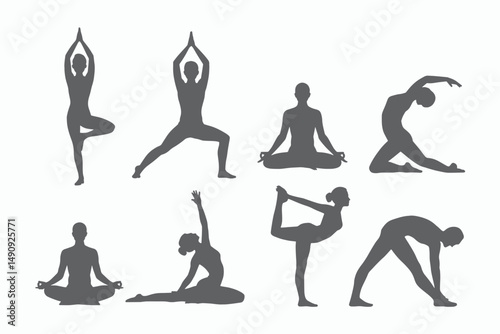 Collection of Yoga Poses Silhouettes for Fitness