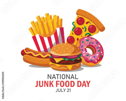 vector graphic of national junk food day good for national junk food day celebration. flat design. flyer design. flat illustration.