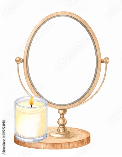 Morning Routine in Watercolor (mirror, skincare, candle) – Wellness & routine posts with copy space