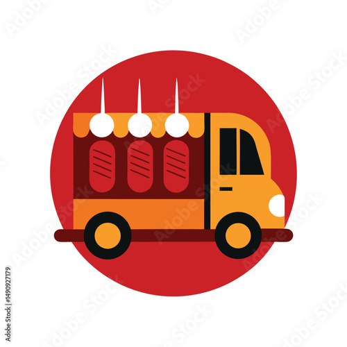 Food Truck Logo with Wrap Kebab and Illustrated Icons