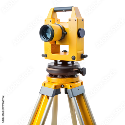 Yellow Theodolite Surveying Equipment on Tripod isolated on transparent background