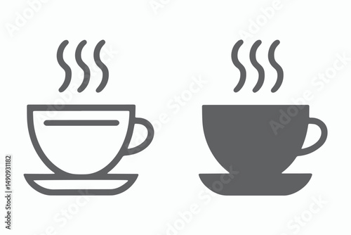 Hot Coffee Cup Icons Line Art and Solid Style