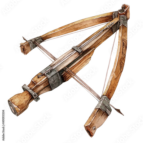 Medieval Crossbow, watercolor vector, high quality, isolated on a white background.