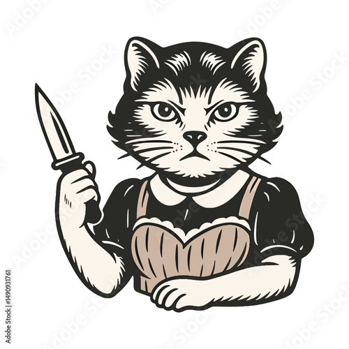 Chef Cat with Knife & Apron